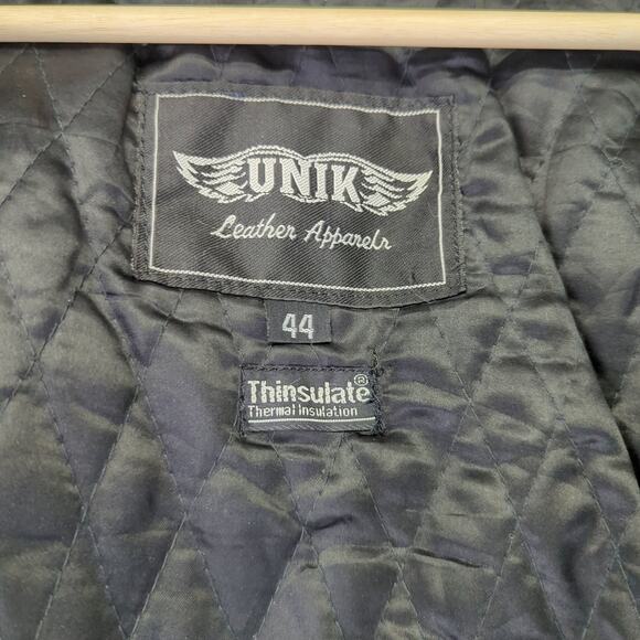 Vintage Unik Black Leather Biker Racing Jacket Cafe Men's 44‎ Quilted Thinsulate - Picture 12 of 13